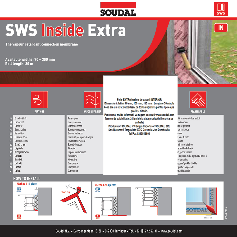 Banda antivapori pentru interior SOUDAL SWS, 100 mm x 30 m