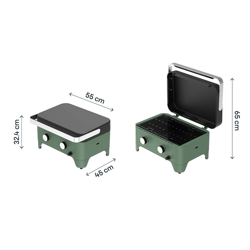Gratar gaz GOODHOME Shelby Compact, 55 x 45cm, 1 suprafata, verde