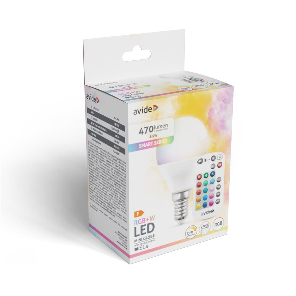 Bec LED smart AVIDE ASMG14RGBW-4.9W-RC, E14, 4.9W, 470lm, 2700K