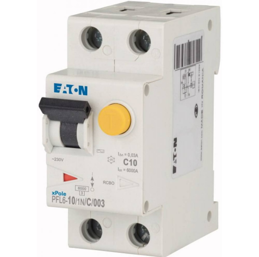 Siguranta diferentiala Eaton PFL6-10/1N/C/003, 1Pn, 10A, 6Ka, 30Ma, C