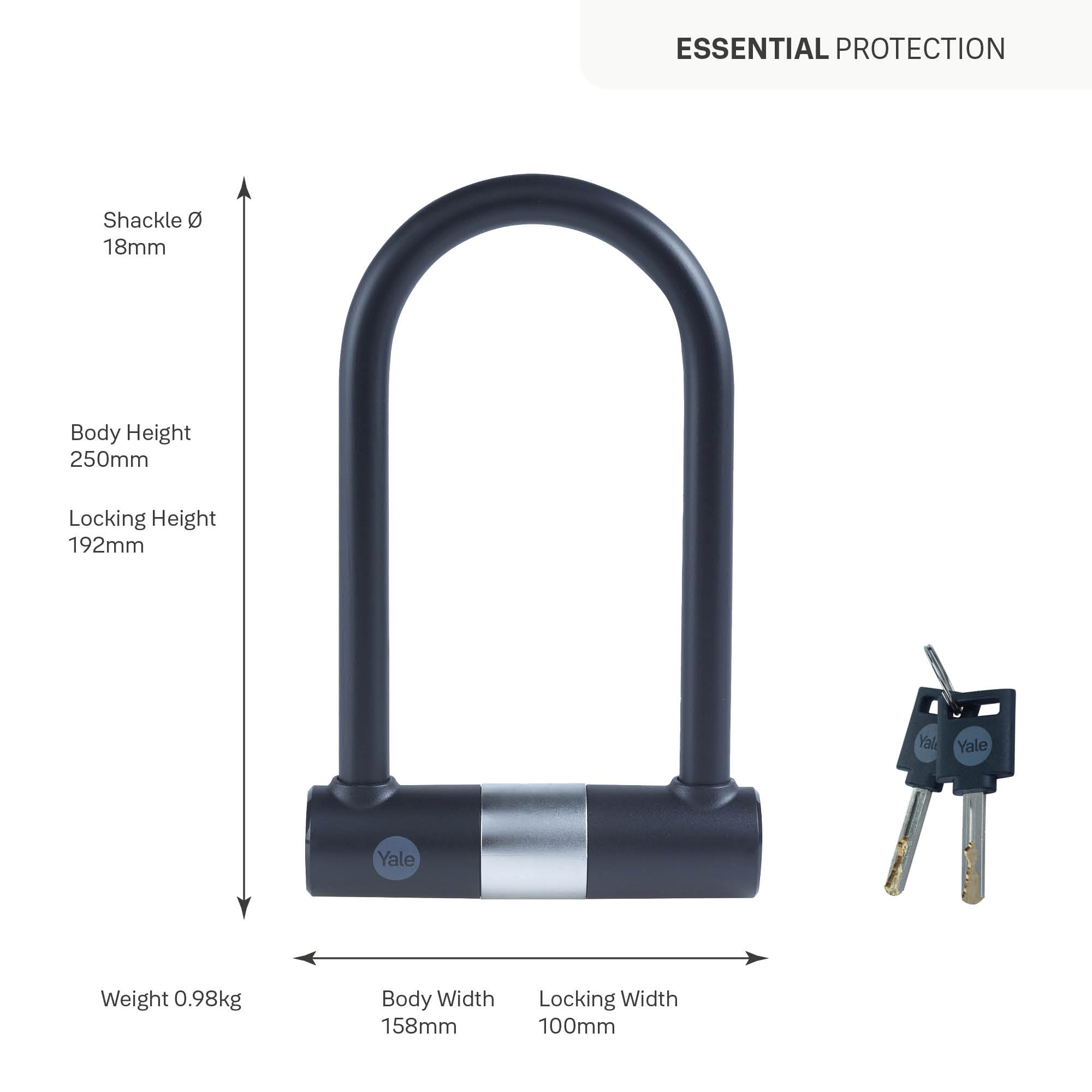 Antifurt bicicleta tip U YALE, 250 x 158 mm, 2 chei, negru