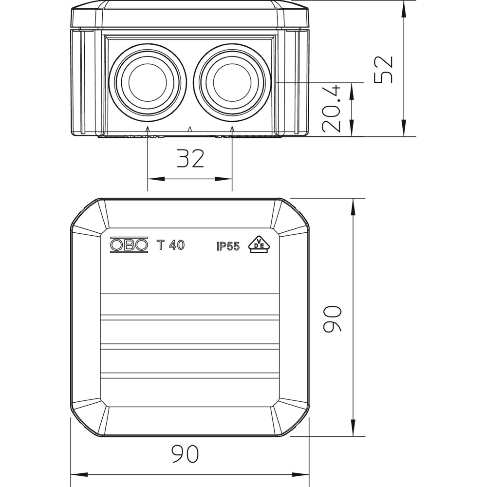 Doza derivatie OBO, aparent, IP56, 90 x 90 x 52mm