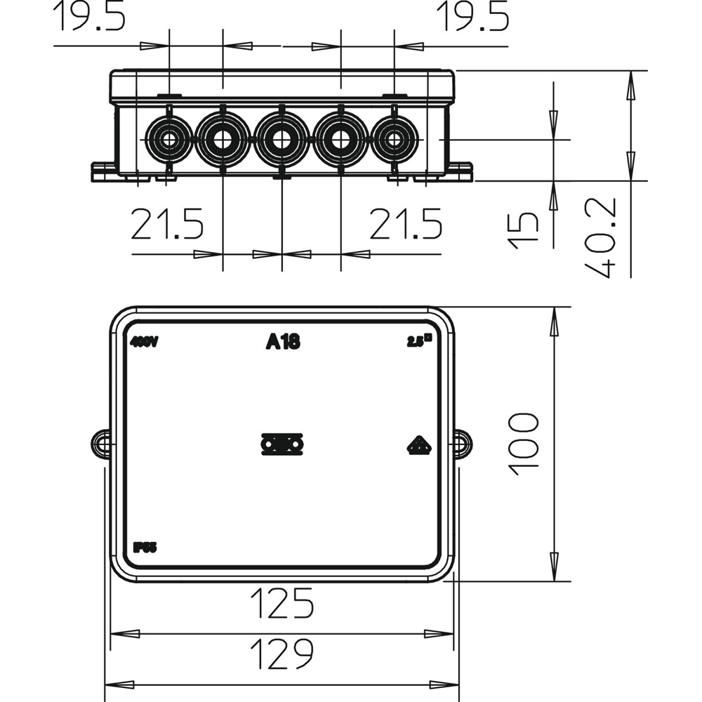 Doza derivatie OBO, aparent, IP55, 125 x 100 x 38mm