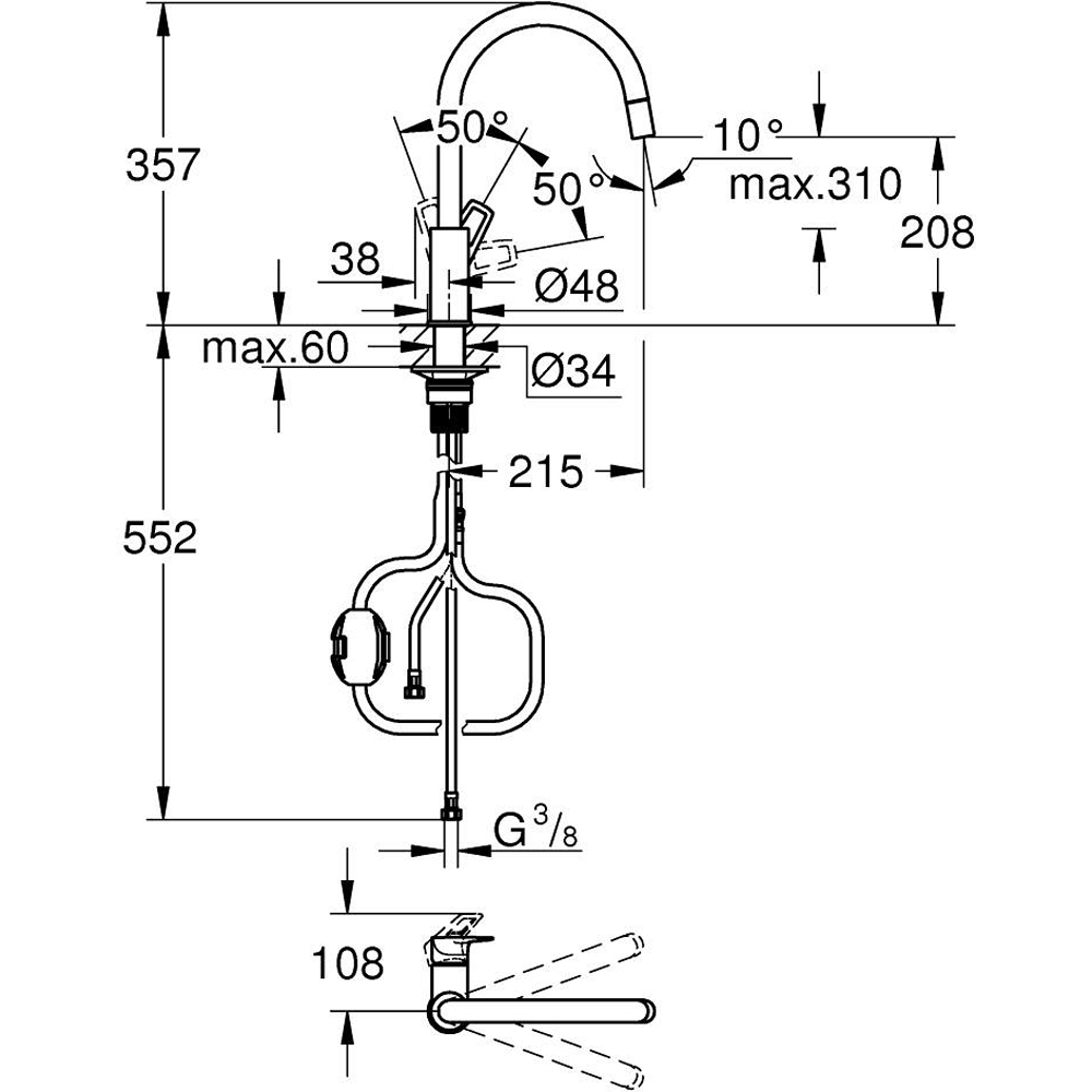 Baterie bucatarie GROHE Start Loop, extractibil, negru