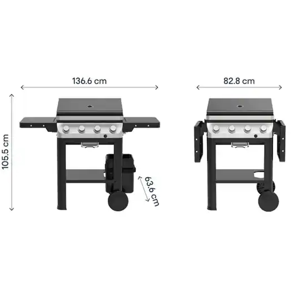 Gratar pe gaz GOODHOME Powell 101540284, 63x43cm, 4 arzatoare, negru