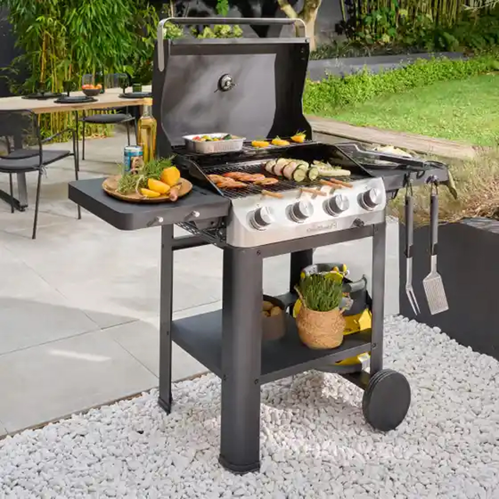 Gratar pe gaz GOODHOME Powell 101540284, 63x43cm, 4 arzatoare, negru