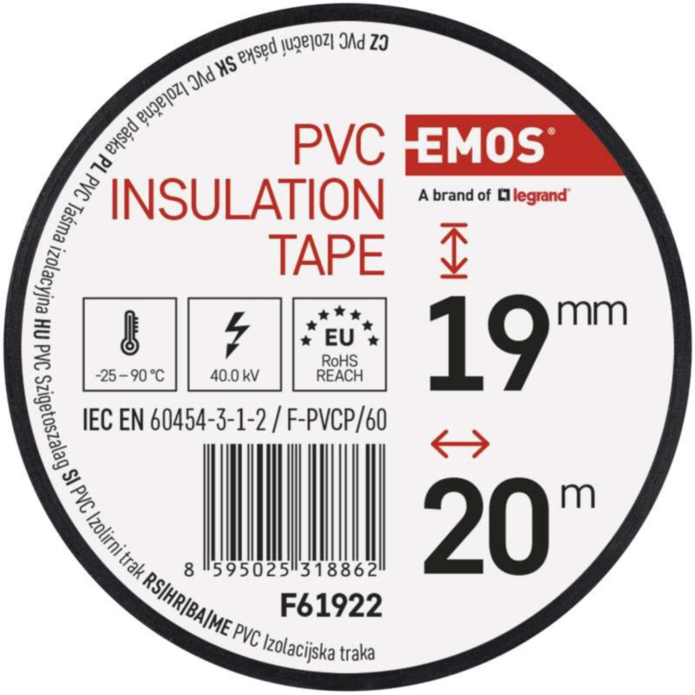 Banda izolatoare PVC EMOS, 19 x 0.13 mm, 20 m, negru