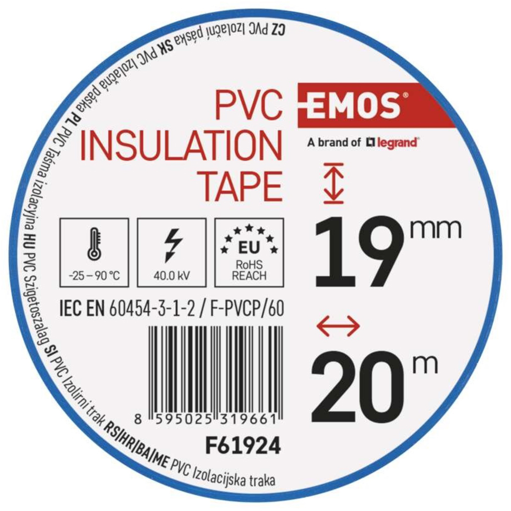 Banda izolatoare PVC EMOS, 19 x 0.13 mm, 20 m, albastru