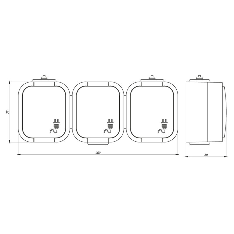Priza Schuko tripla, 16A, 250V, IP54, cu capac, gri Abex