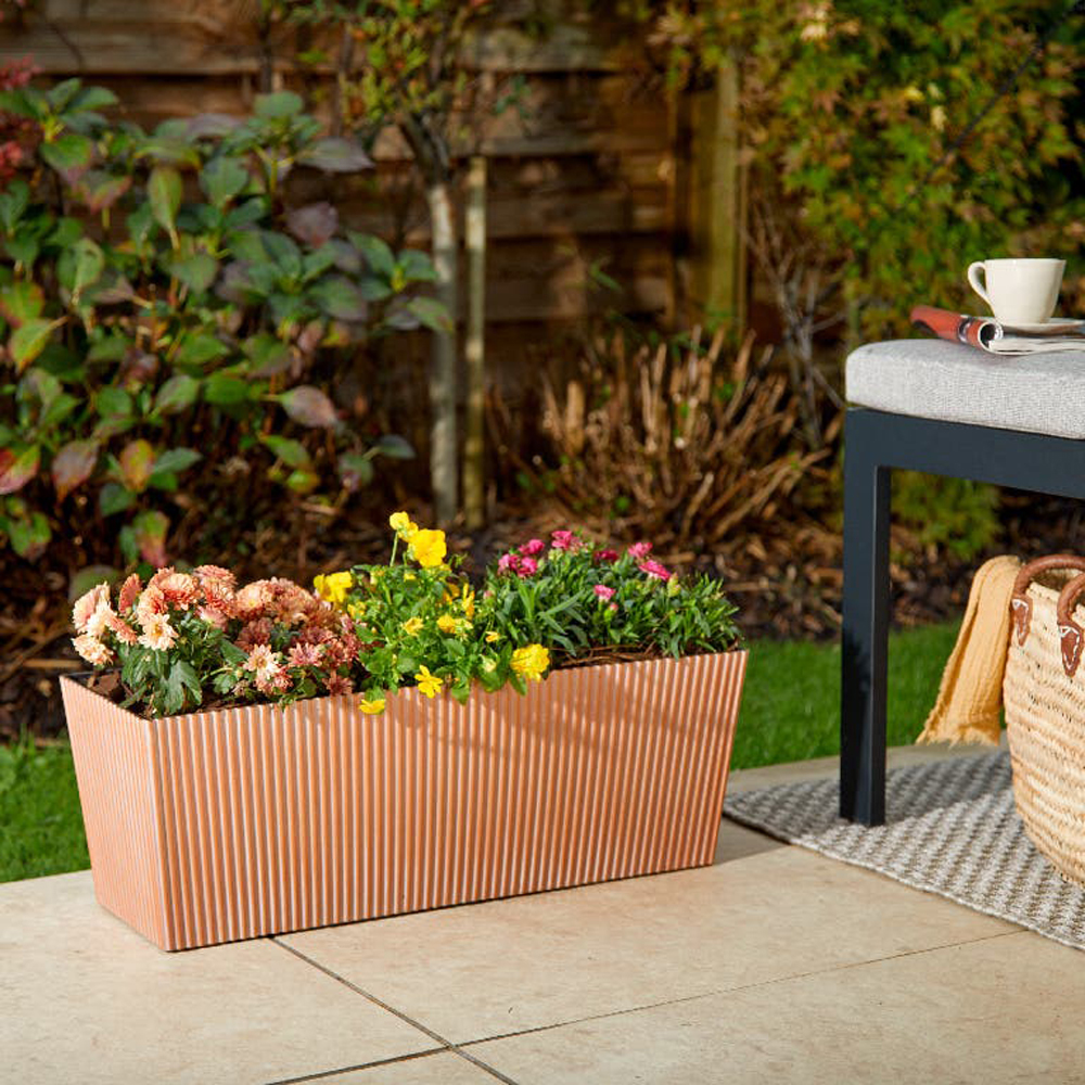 Jardiniera flori VERVE, plastic, 60 x 21 cm, maro