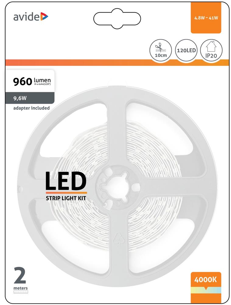 Banda LED AVIDE, 4.8W, 960lm, 4000K, IP20, 2m