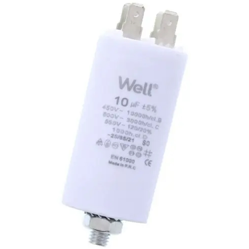 Condensator pornire motor WELL, 400V, 10uF, cu pin