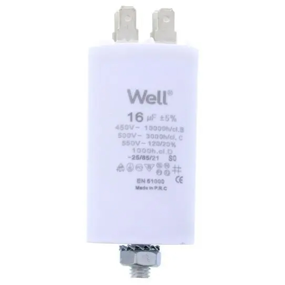 Condensator pornire motor WELL, 400V, 16uF, cu pin
