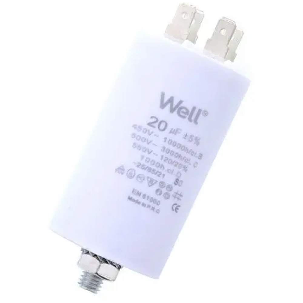 Condensator pornire motor WELL, 400V, 20uF, cu pin