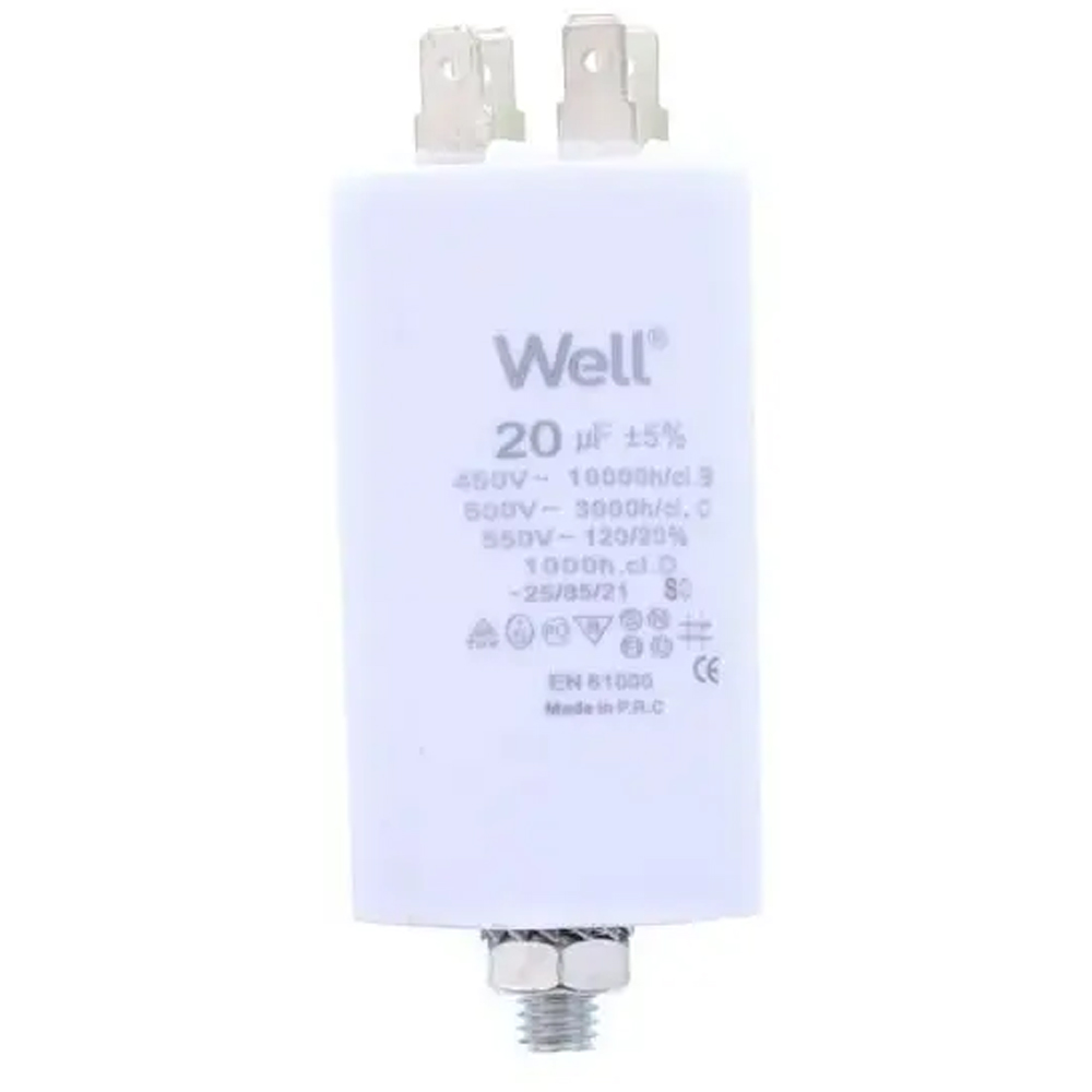 Condensator pornire motor WELL, 400V, 20uF, cu pin