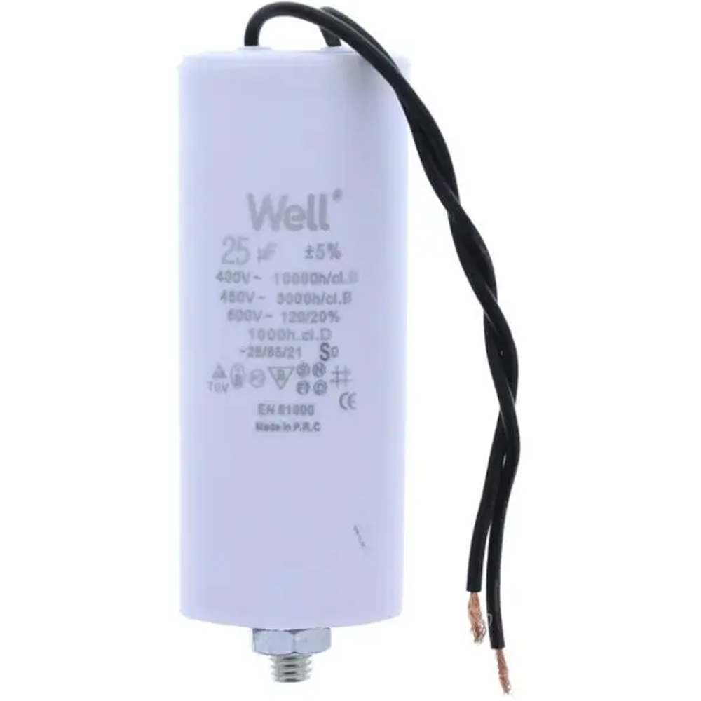 Condensator pornire motor WELL, 400V, 25uF, cu fir