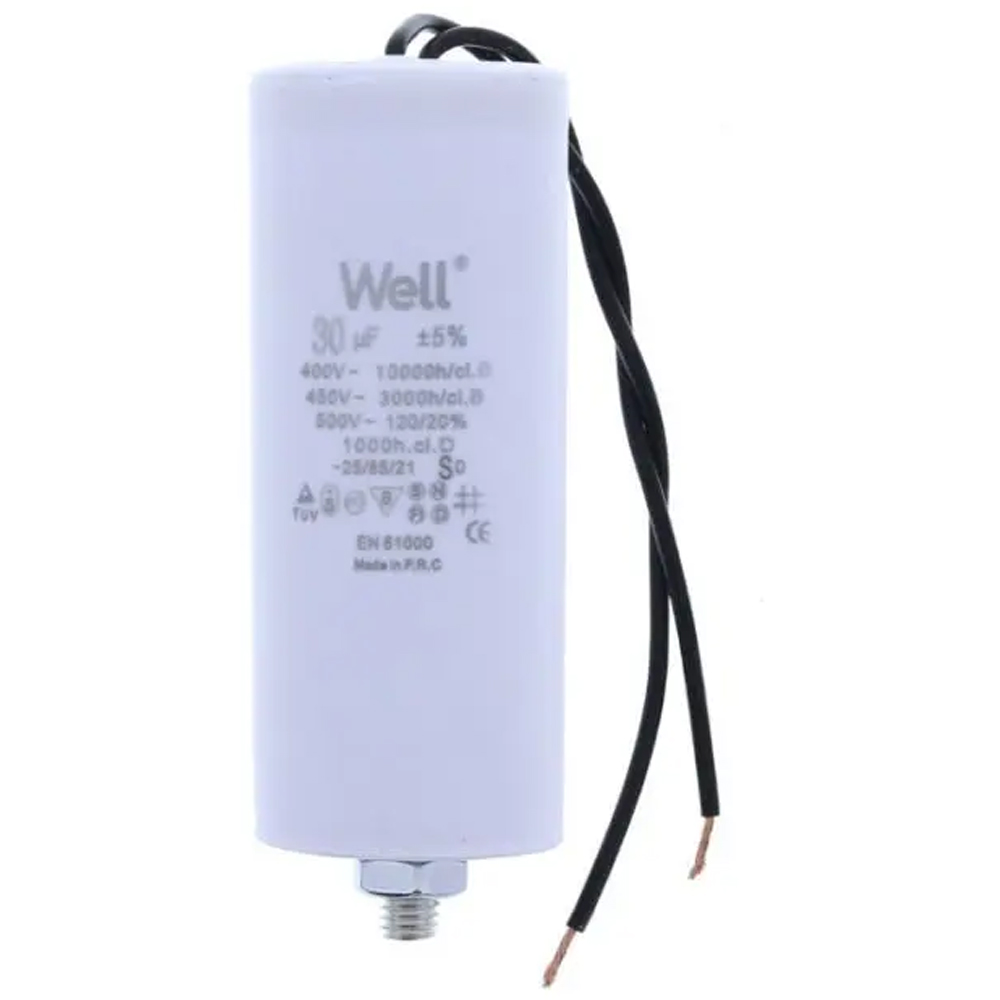 Condensator pornire motor WELL, 400V, 30uF, cu fir