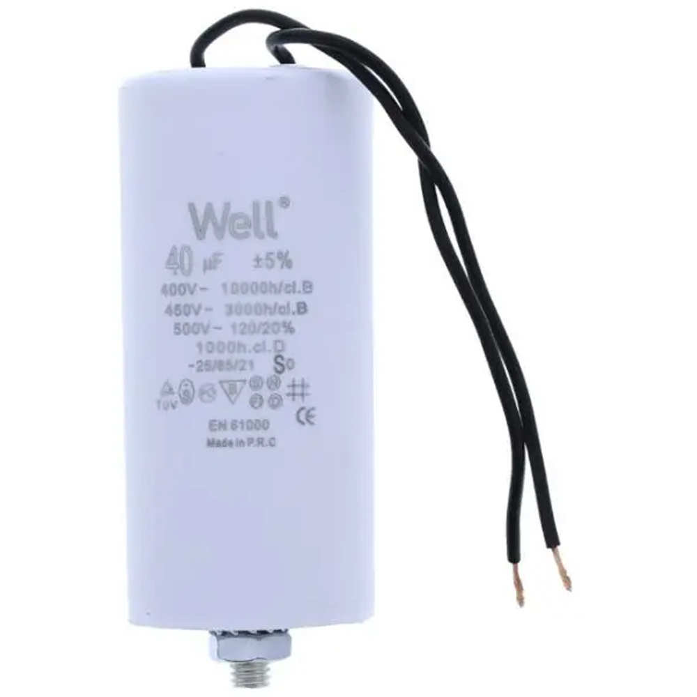 Condensator pornire motor WELL, 400V, 40uF, cu fir
