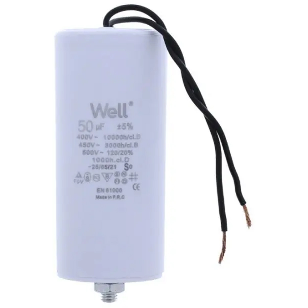Condensator pornire motor WELL, 400V, 50uF, cu fir