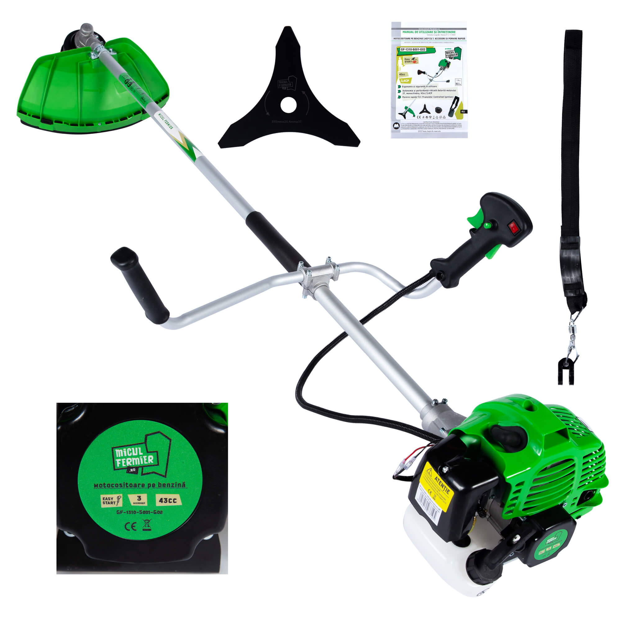Motocoasa MICUL FERMIER GF-1310-S001-G02, 3.4CP, 43cc, latime de taiere 42cm