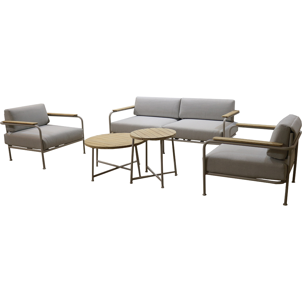 Set mobilier gradina GoodHome Tahuata, aluminiu si textil, 2 mese + 2 scaune + canapea, 5 piese, gri