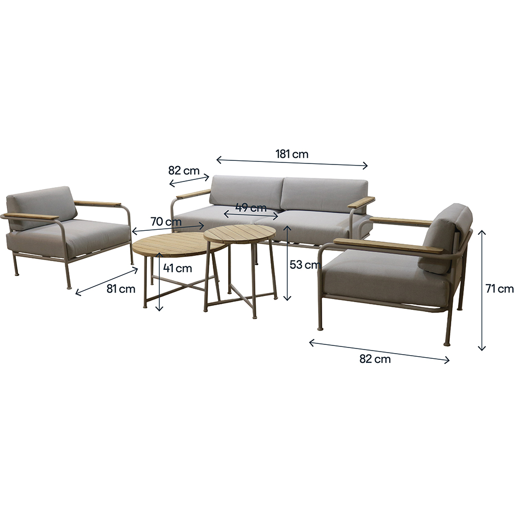 Set mobilier gradina GoodHome Tahuata, aluminiu si textil, 2 mese + 2 scaune + canapea, 5 piese, gri