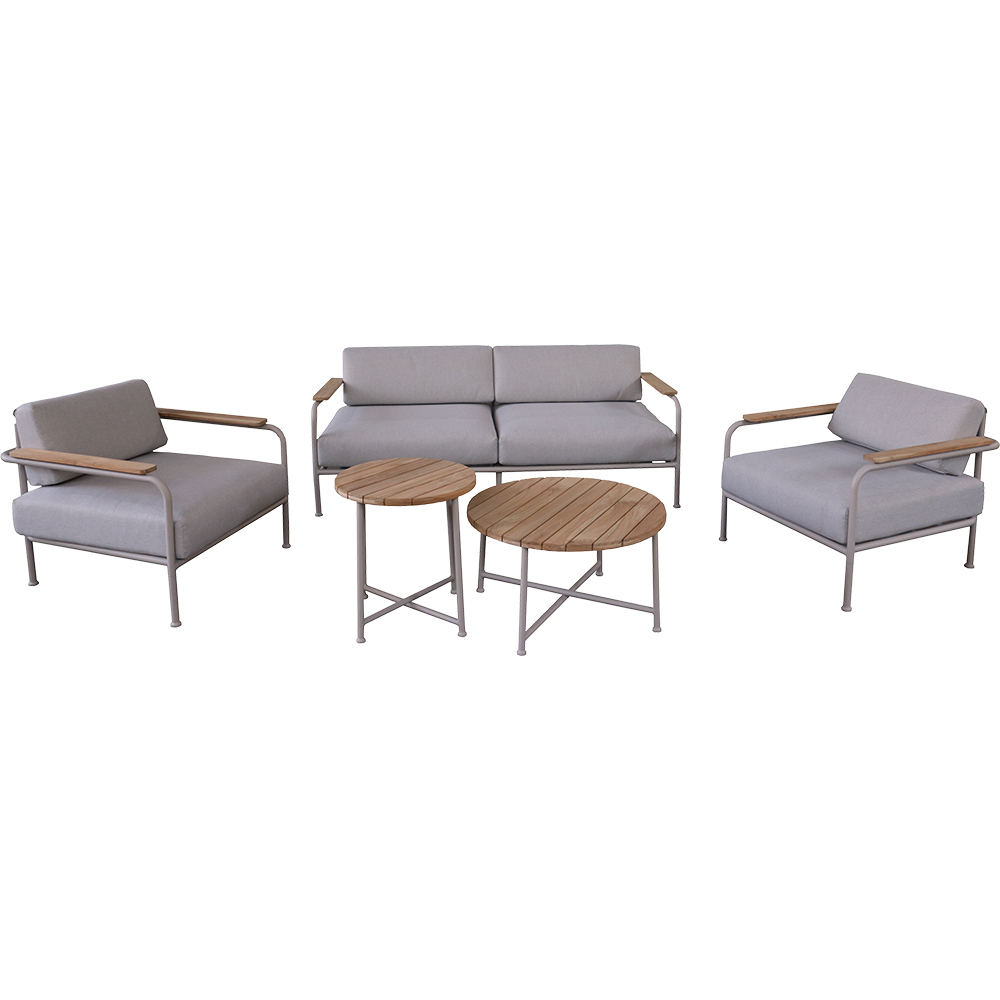 Set mobilier gradina GoodHome Tahuata, aluminiu si textil, 2 mese + 2 scaune + canapea, 5 piese, gri