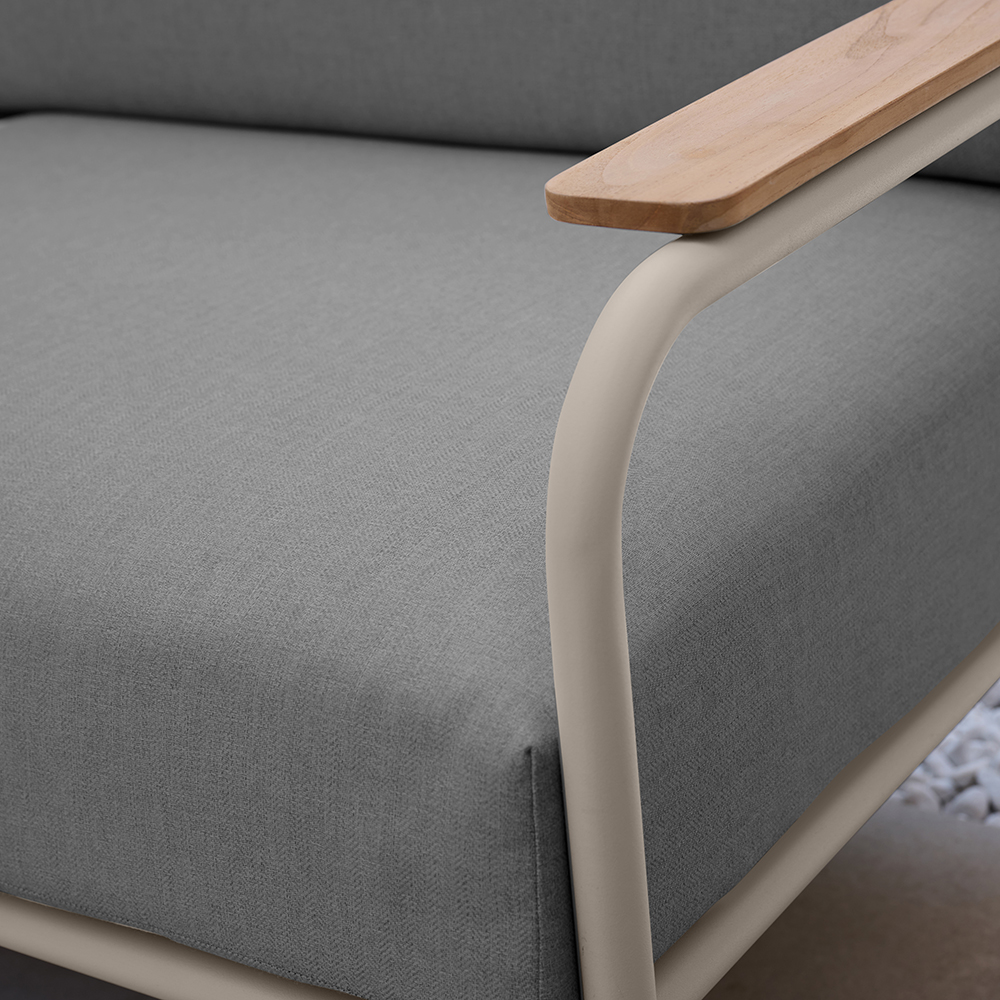 Set mobilier gradina GoodHome Tahuata, aluminiu si textil, 2 mese + 2 scaune + canapea, 5 piese, gri