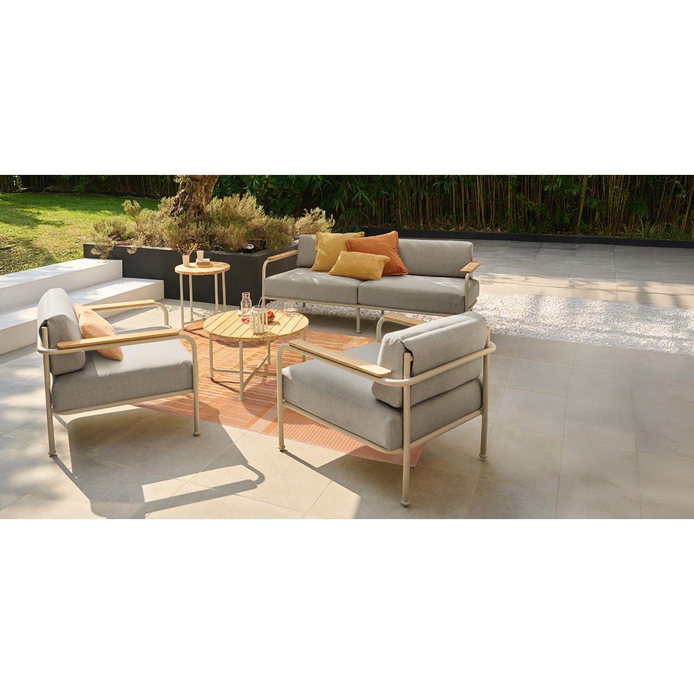 Set mobilier gradina GoodHome Tahuata, aluminiu si textil, 2 mese + 2 scaune + canapea, 5 piese, gri
