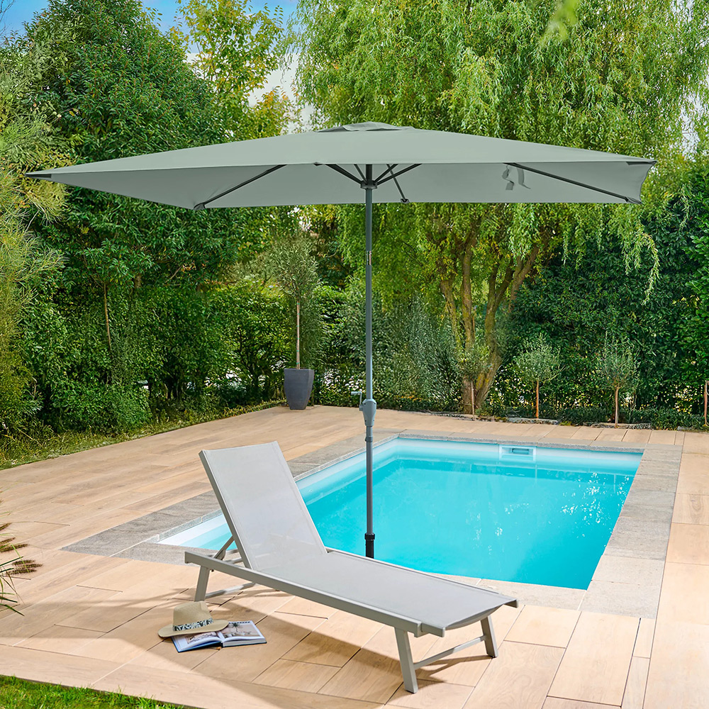 Umbrela gradina inclinabila GOODHOME Kasane, 3 x 2 m, UPF30, deschidere tip manivela, aluminiu si poliester, turcoaz