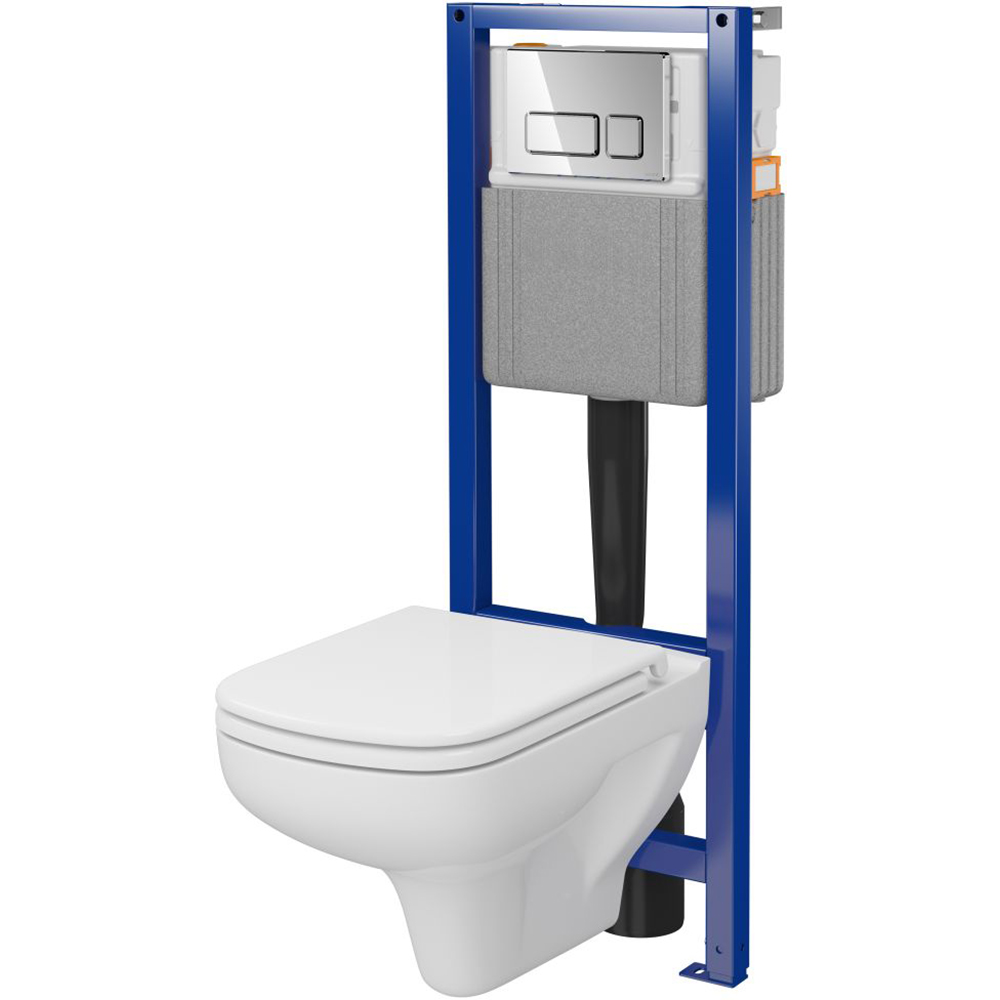 Set vas WC suspendat CERSANIT Colour S701-768, rezervor incastrat 3-5l, clapeta actionare, capac SoftClose, alb