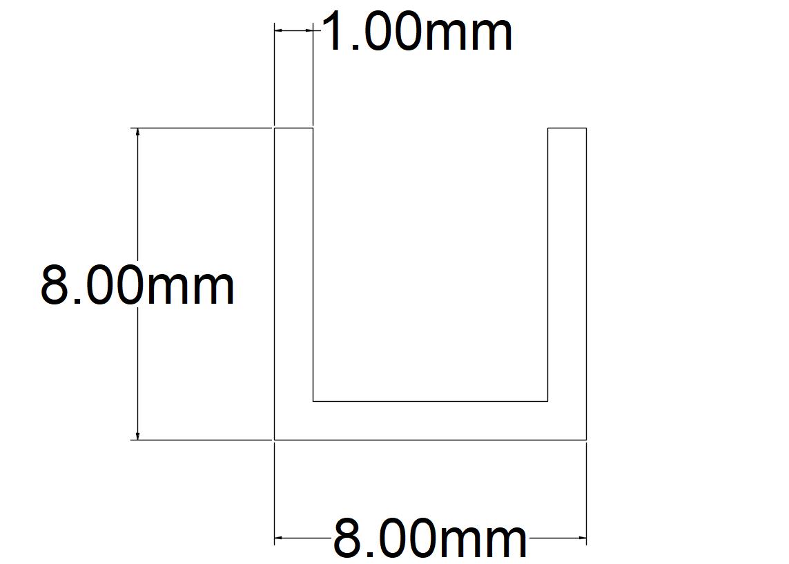 PROFIL U ALU ENOXAT 8X8MM 1M