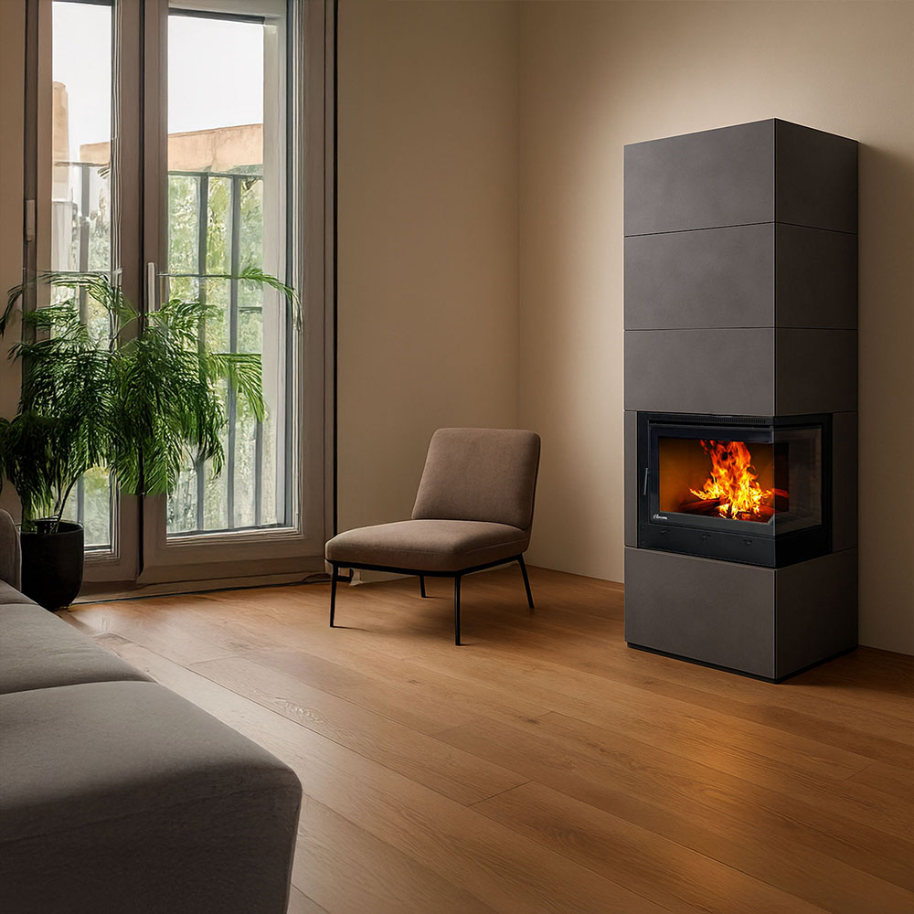 Focar semineu colt REECOMER FS-CD12, 12kW, 100 x 50 x 74.6 cm, negru
