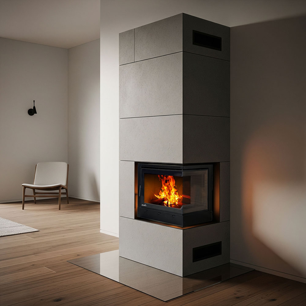 Focar semineu colt REECOMER FS-CD12, 12kW, 100 x 50 x 74.6 cm, negru