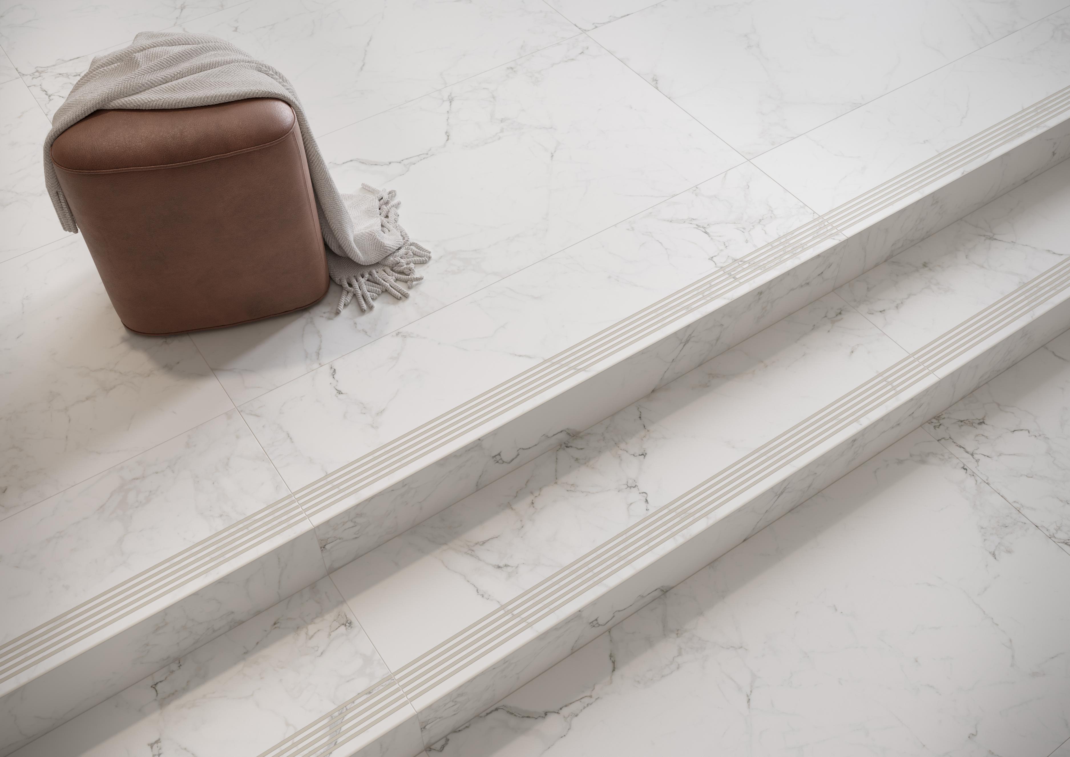 Gresie exterior/interior Cersanit Calacatta Mild Stone, 29.8 x 119.8 cm, 0.71 mp/cutie, alb