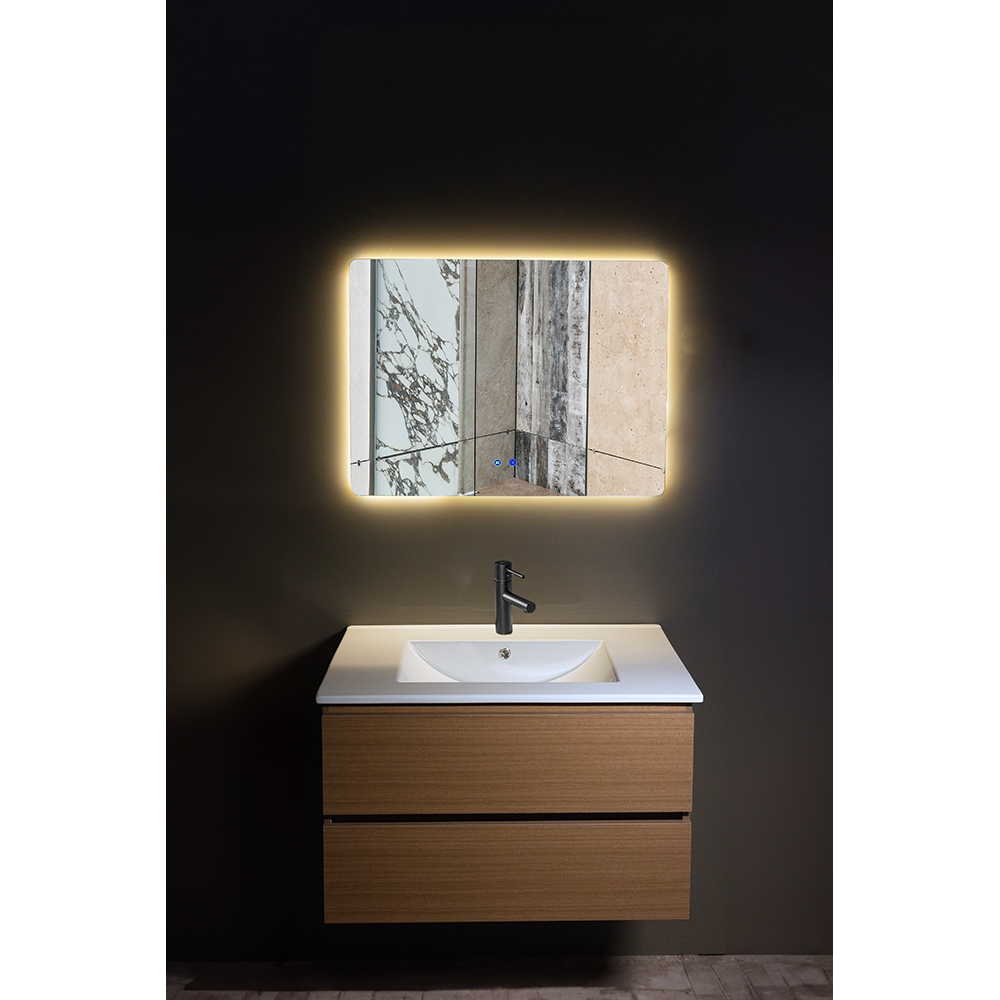Set mobilier baie Ioana, 3 piese, 80 cm, Iluminare LED, maro