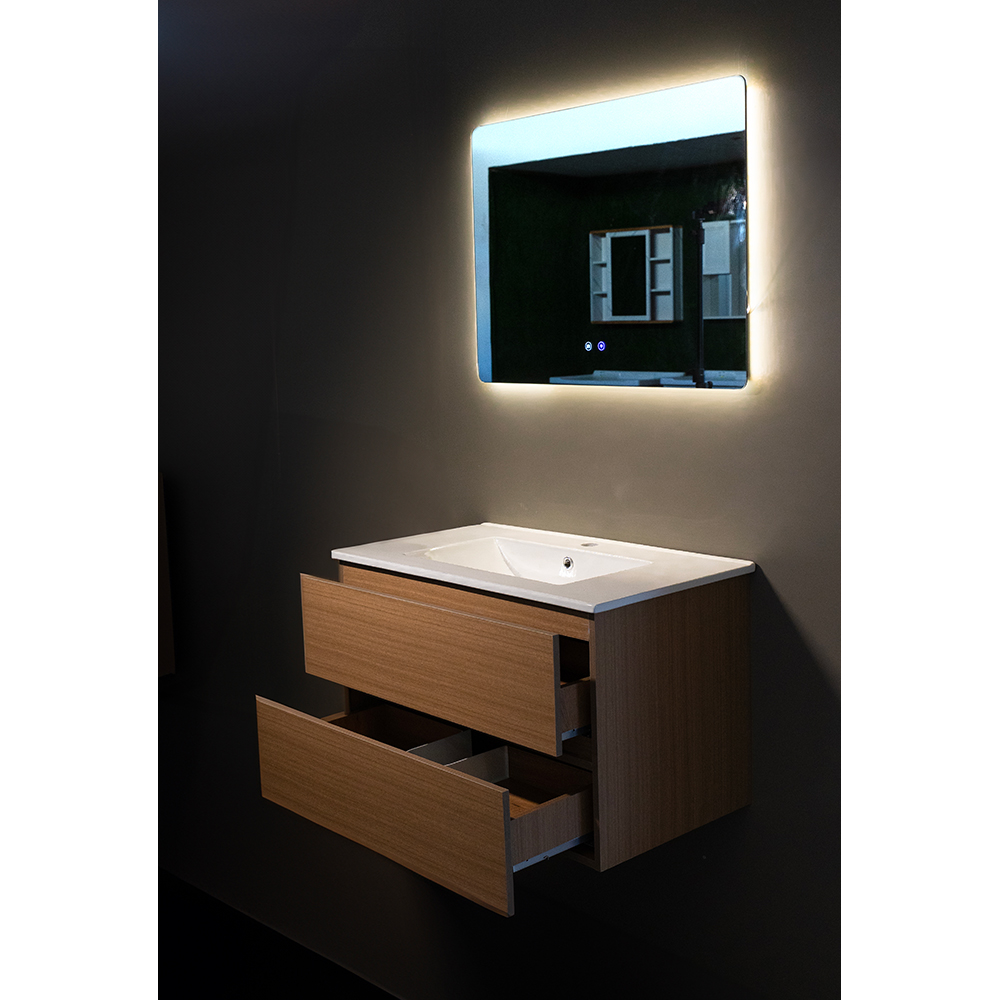 Set mobilier baie Ioana, 3 piese, 80 cm, Iluminare LED, maro