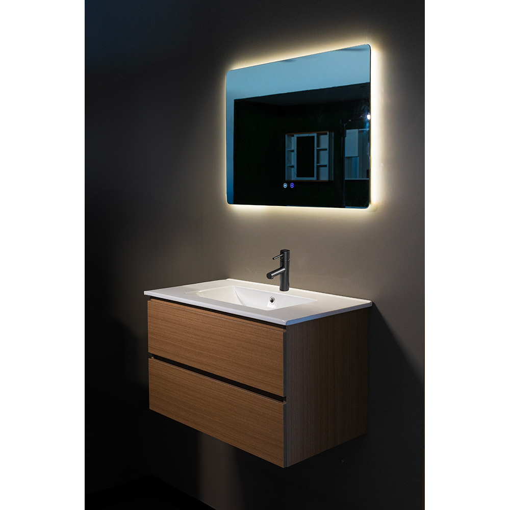 Set mobilier baie Ioana, 3 piese, 80 cm, Iluminare LED, maro