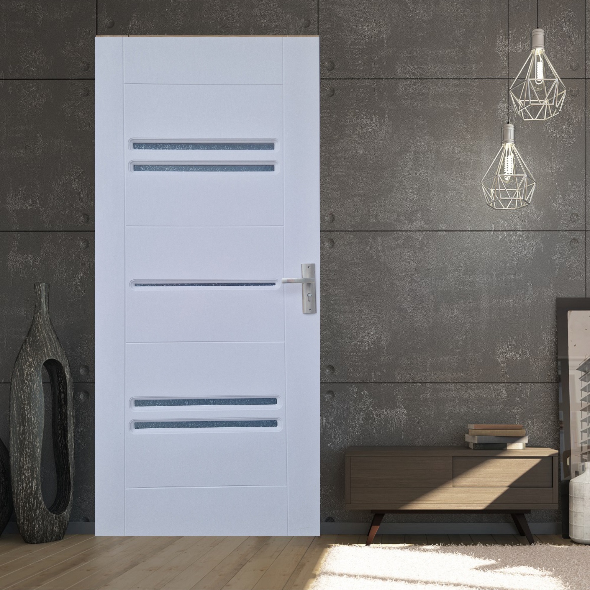 Usa interior Pamate M108, cu geam, reversibila, MDF, 80 x 204 cm, alb