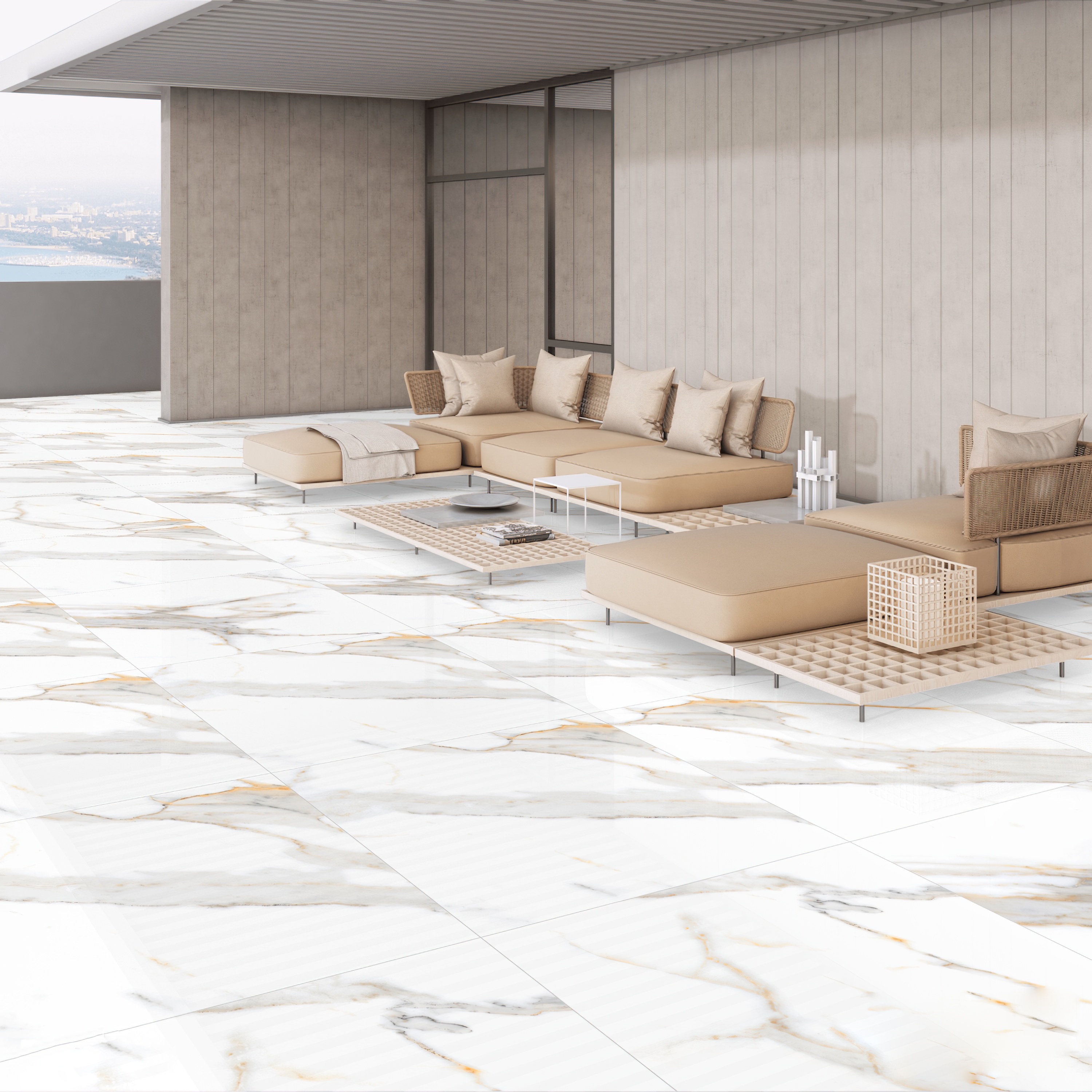 Gresie interior/exterior Miami Natural, alb, portelanata, 60 x 60 cm, 1.44 mp/cutie, PEI 3
