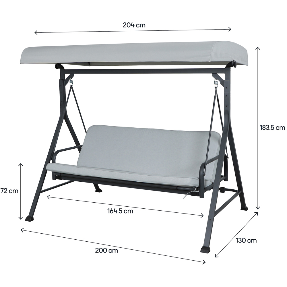 Balansoar pat gradina GOODHOME, 3 locuri, copertina, 200 x 130 x 183.5 cm, gri