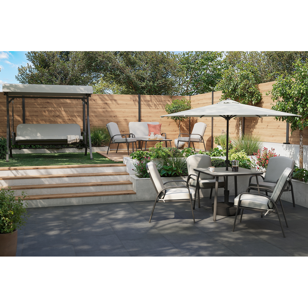 Balansoar pat gradina GOODHOME, 3 locuri, copertina, 200 x 130 x 183.5 cm, gri