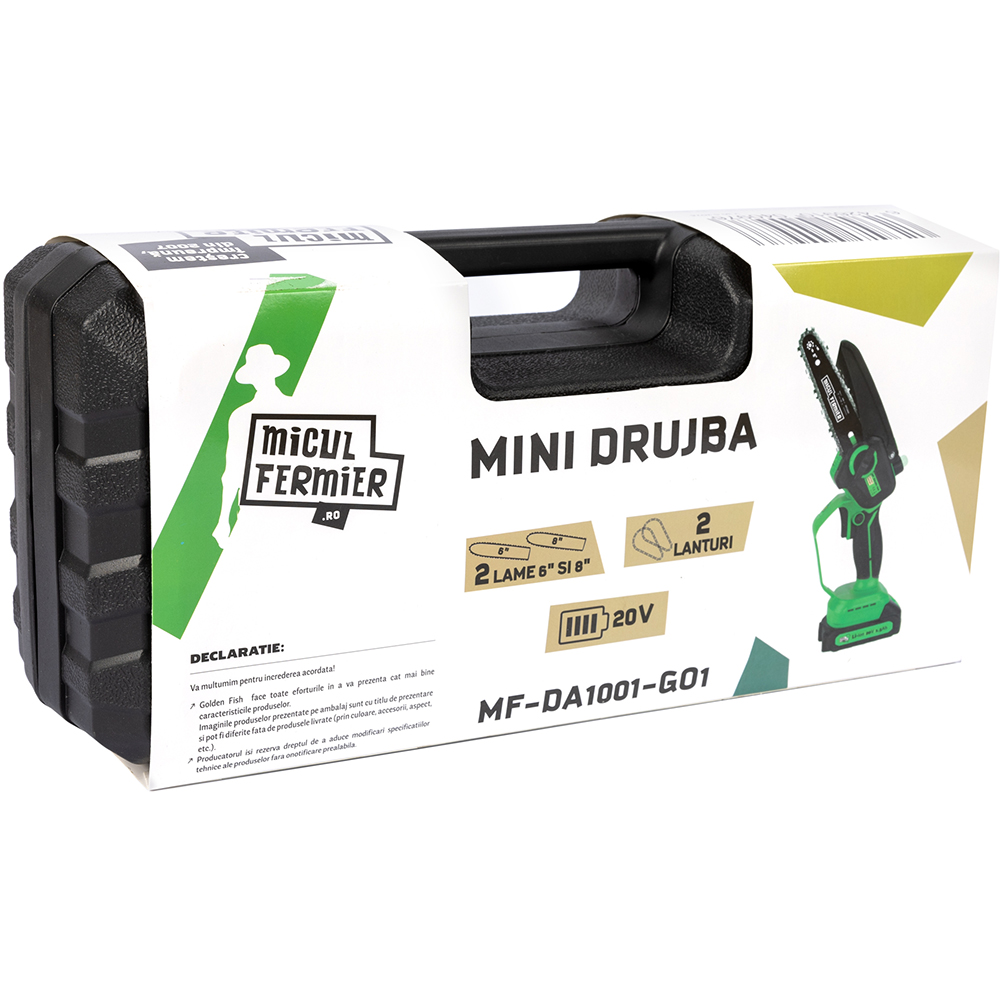 Mini fierastrau cu lant pe acumulator MICUL FERMIER, 20V, 2 lame, 2 lanturi