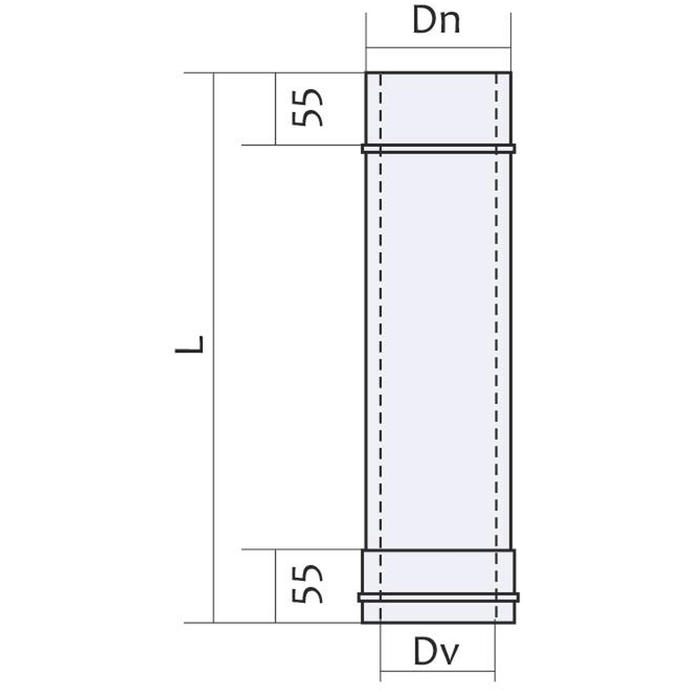 Burlan dublu perete VULCANO, 0.5 m, diametru interior-exterior 160-220 mm, inox