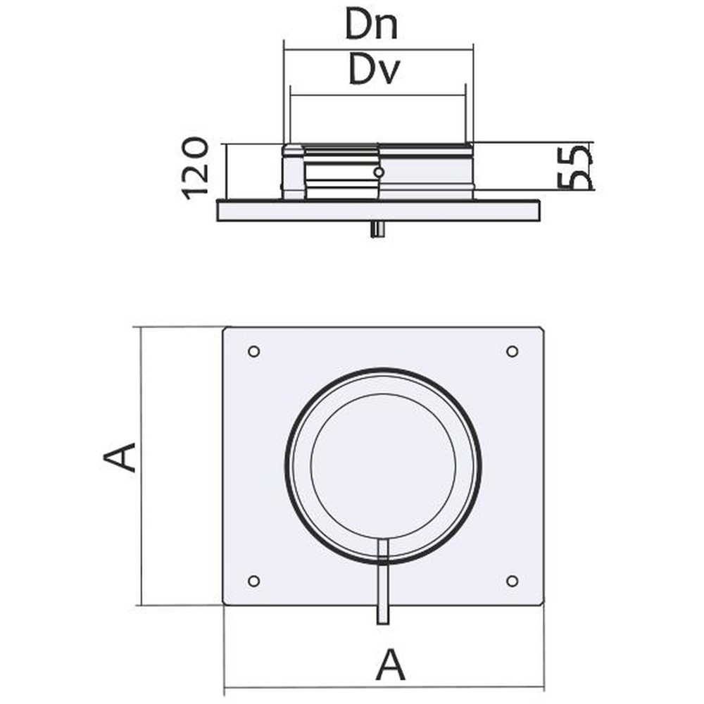 Suport baza fixare sol cos de fum dublu perete VULCANO, diametru 120-180 mm, inox