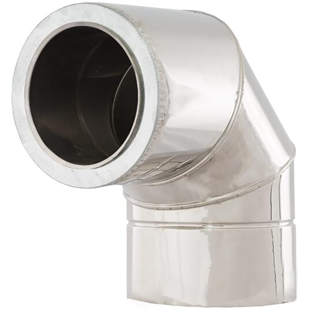Cot 90 grade cos de fum dublu perete VULCANO, diametru 120-180 mm, inox
