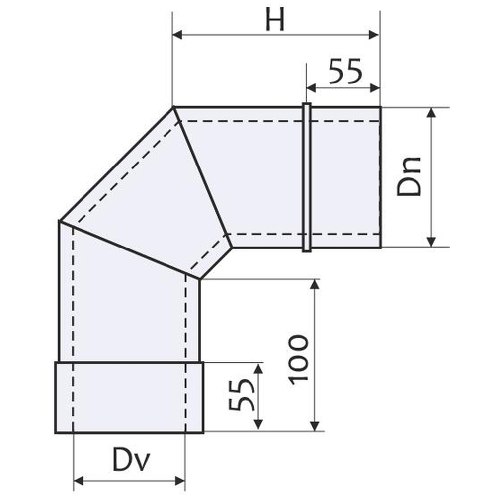 Cot 90 grade cos de fum dublu perete VULCANO, diametru 120-180 mm, inox