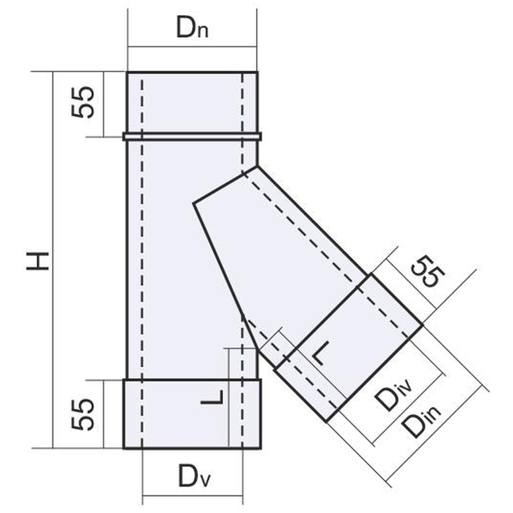 Teu 135 grade cos de fum dublu perete VULCANO, diametru 160-220 mm, inox