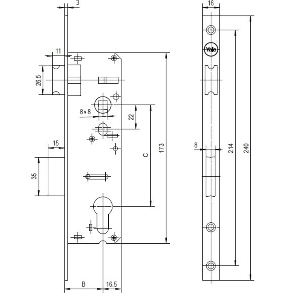 Broasca ingropata usa PVC YALE, 35x92 mm, placuta 16 mm