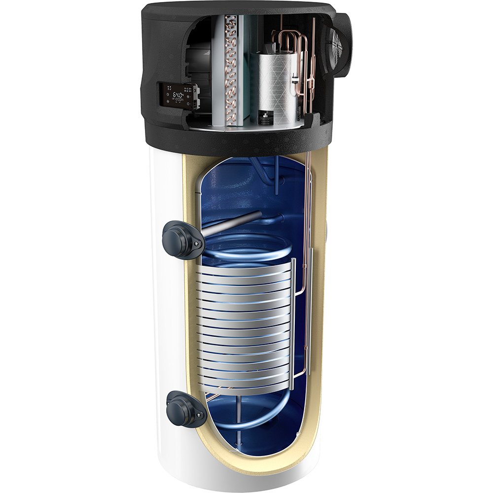 Boiler cu pompa de caldura TESY AquaThermica Pro cu serpentine HPWH 4.11FS 200 U 01 S, 200 l, alb